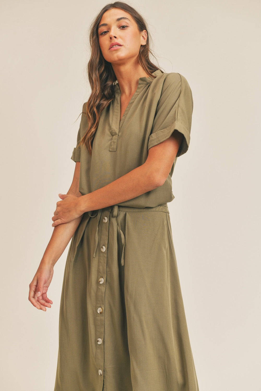 Set MABLE Short Sleeve Top and Button Down Midi Skirt Set
