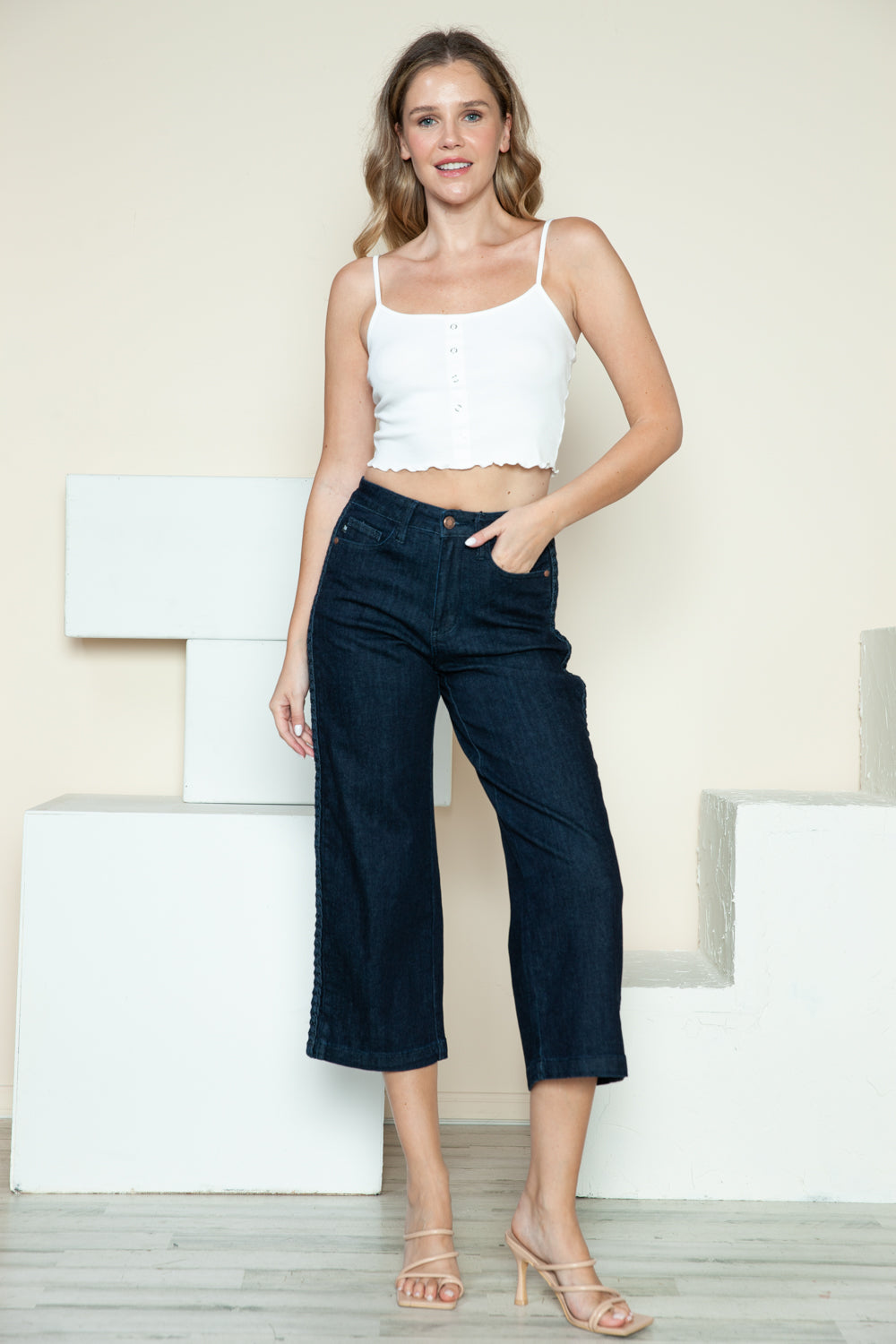 Bottom Judy Blue Full Size Side Seam Braid Detail Crop Wide Leg Jeans