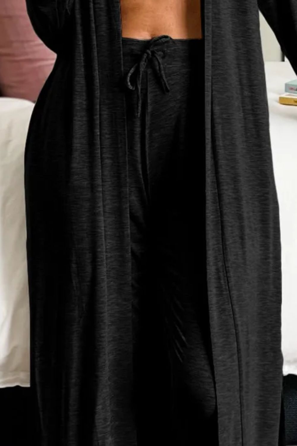 Set Open Front Long Sleeve Cardigan and Pants Lounge Set