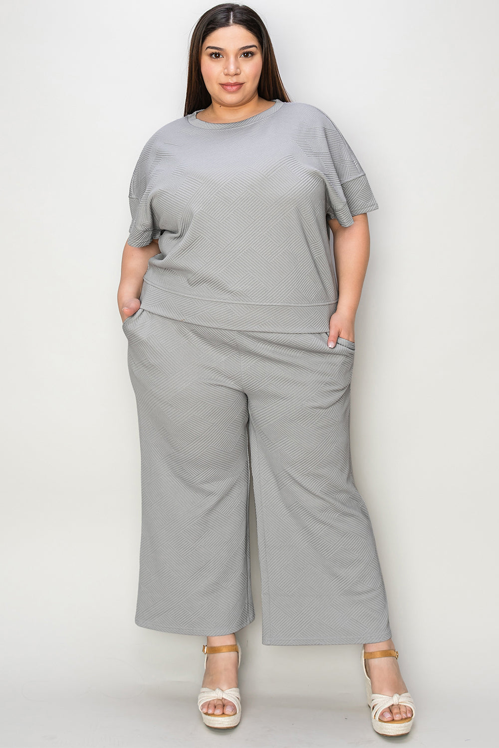 SET Double Take Full Size Texture Short Sleeve Top and Pants Set