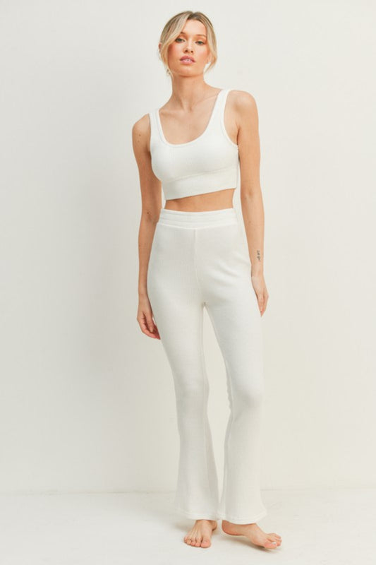 Set Kimberly C Waffle Tank and High Waist Flare Pants Set