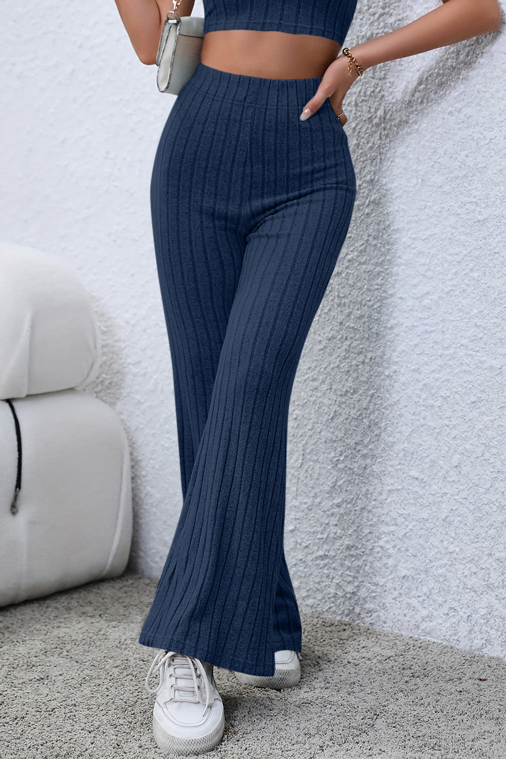 BOTTOM Basic Bae Full Size Ribbed High Waist Flare Pants
