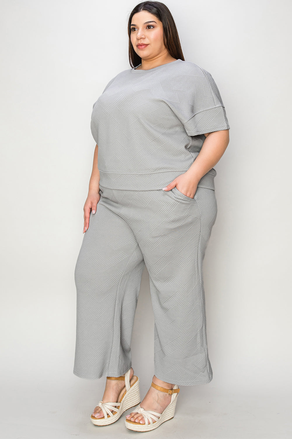SET Double Take Full Size Texture Short Sleeve Top and Pants Set