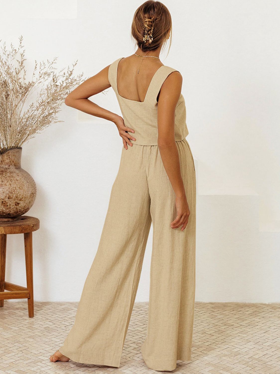 Set Square Neck Sleeveless Top and Pants Set