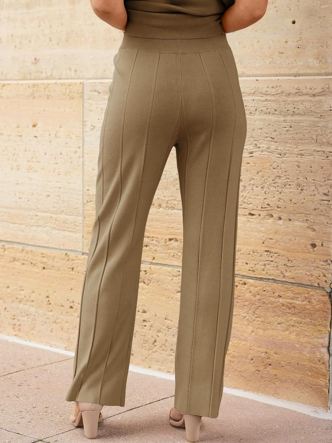Set Round Neck Cap Sleeve Top and Pants Knit Set