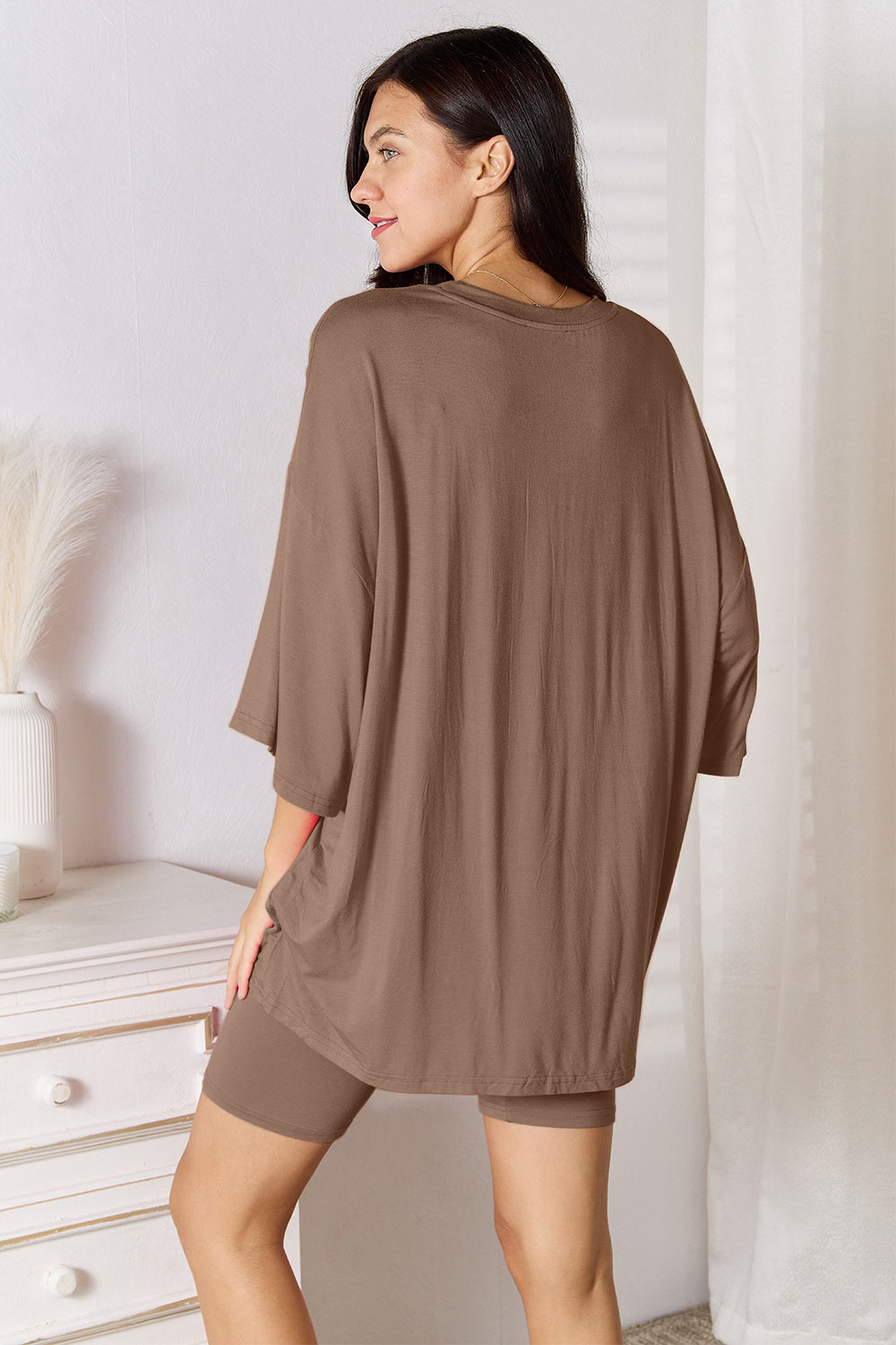 SET Basic Bae Full Size Soft Rayon Three-Quarter Sleeve Top and Shorts Set