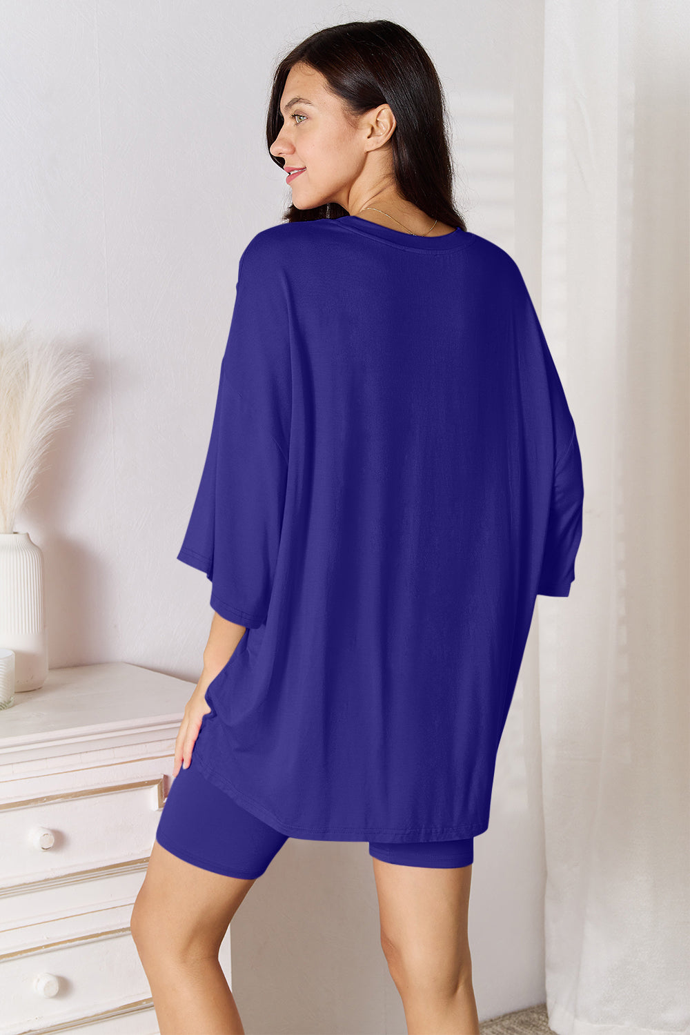 SET Basic Bae Full Size Soft Rayon Three-Quarter Sleeve Top and Shorts Set