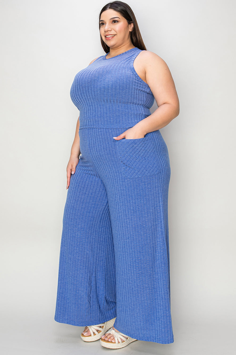 SET Basic Bae Full Size Ribbed Top and Wide Leg Pants Set