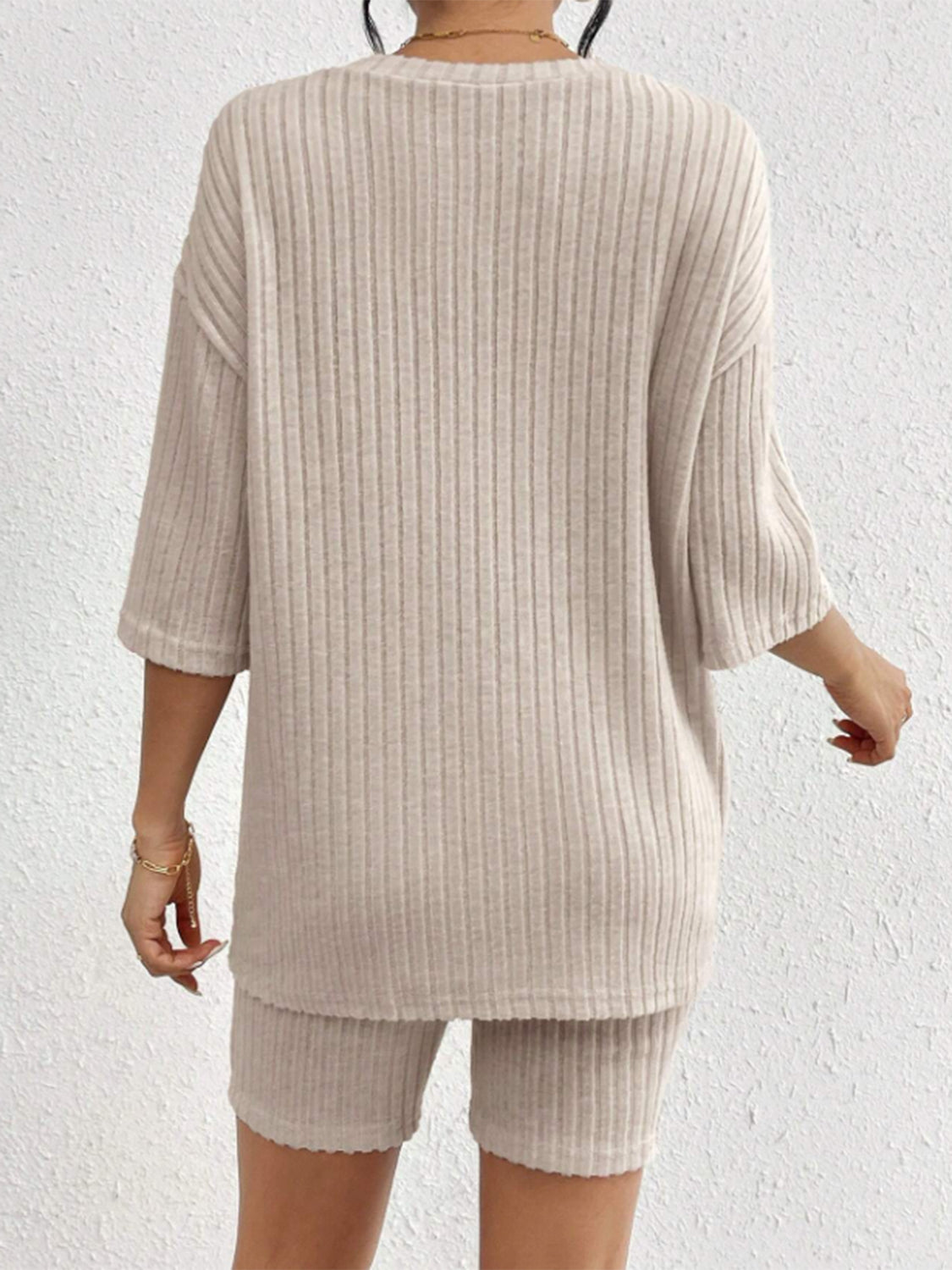 Set Ribbed Round Neck Top and Shorts