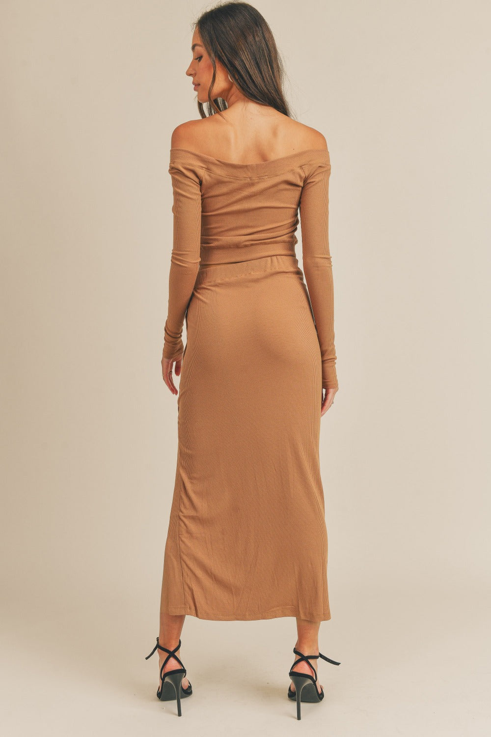 Set MABLE Button Detail Crop Top and Slit Midi Skirt Set