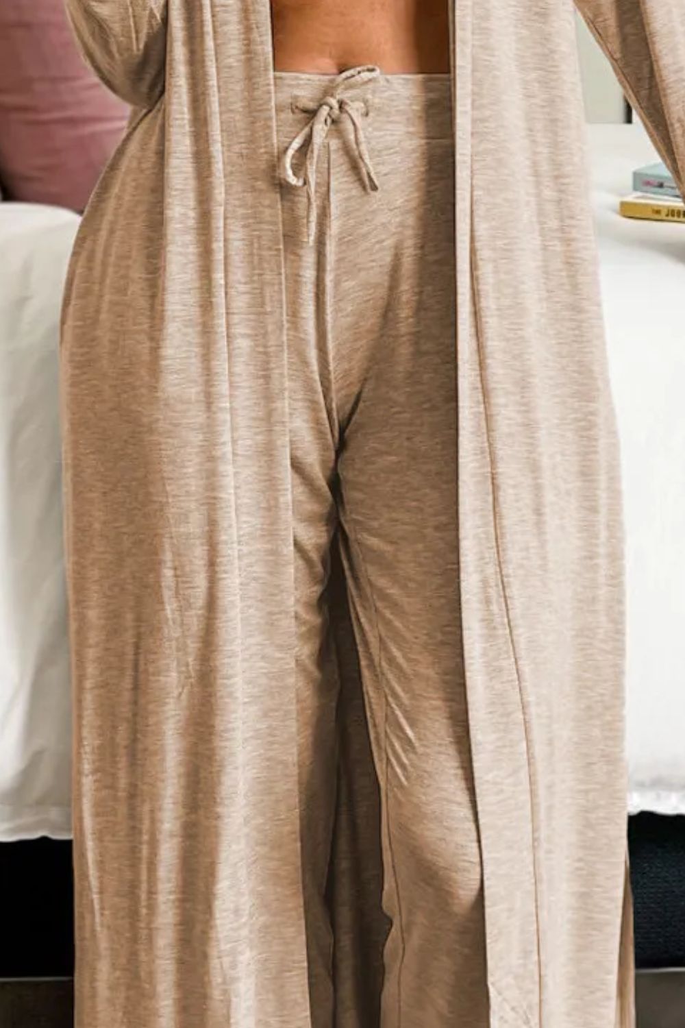 Set Open Front Long Sleeve Cardigan and Pants Lounge Set