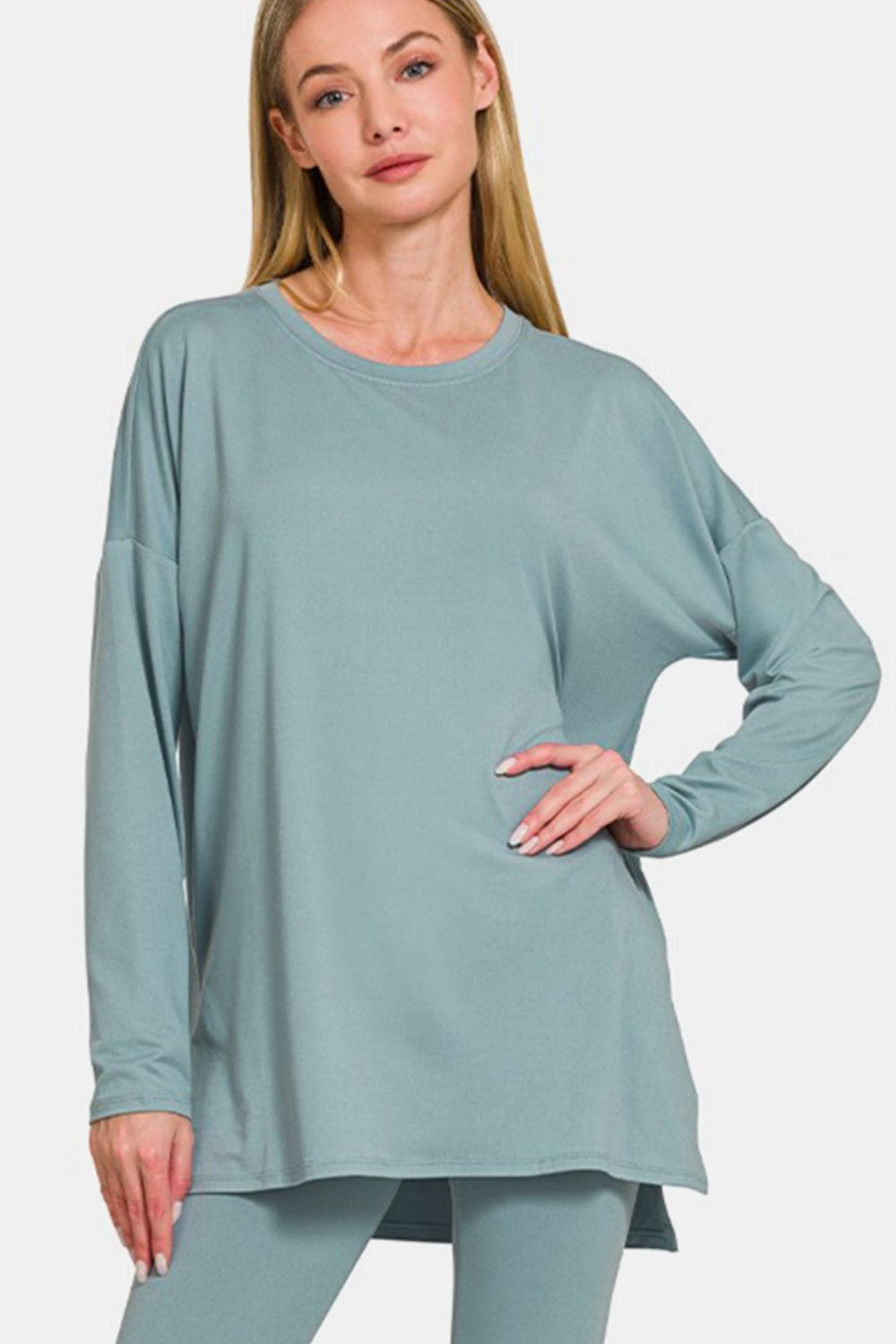 Set Zenana Full Size Brushed Microfiber Top and Leggings Lounge Set
