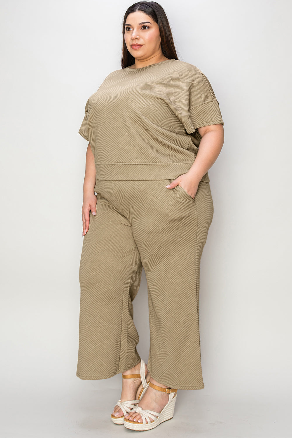 SET Double Take Full Size Texture Short Sleeve Top and Pants Set