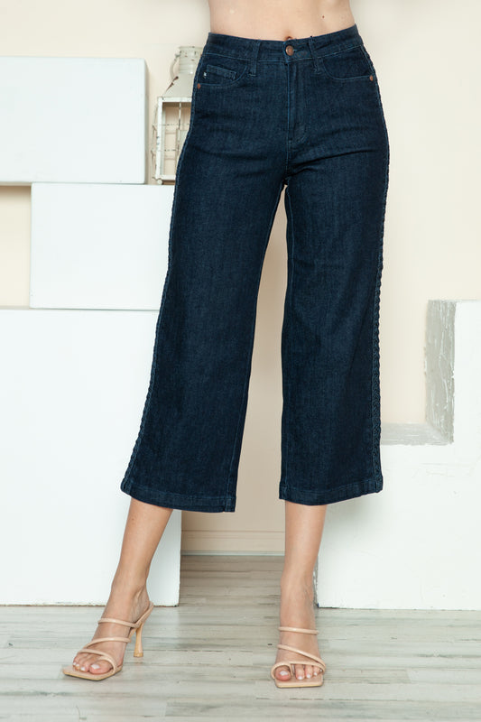 Bottom Judy Blue Full Size Side Seam Braid Detail Crop Wide Leg Jeans