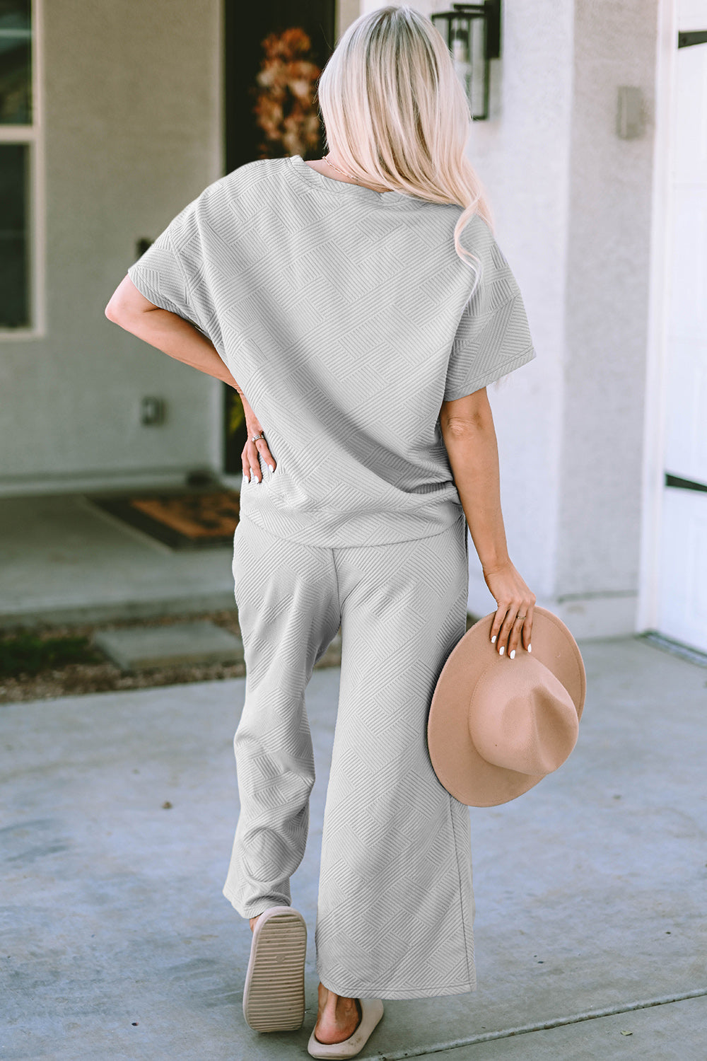 SET Double Take Full Size Texture Short Sleeve Top and Pants Set