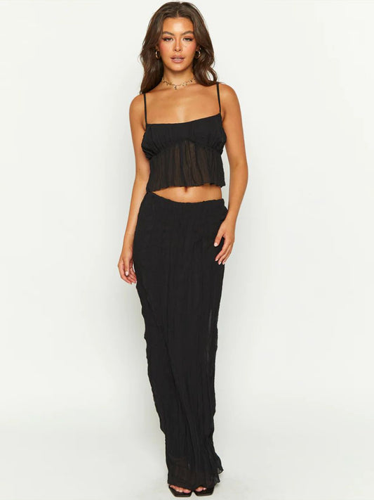 Set Square Neck Sleeveless Top and Ruched Skirt Set