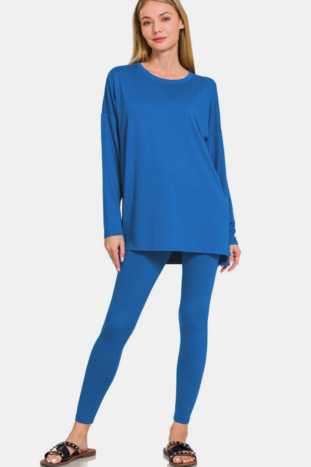 Set Zenana Full Size Brushed Microfiber Top and Leggings Lounge Set