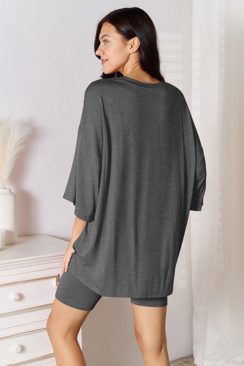 SET Basic Bae Full Size Soft Rayon Three-Quarter Sleeve Top and Shorts Set