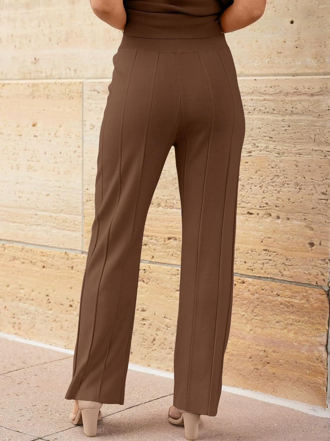 Set Round Neck Cap Sleeve Top and Pants Knit Set