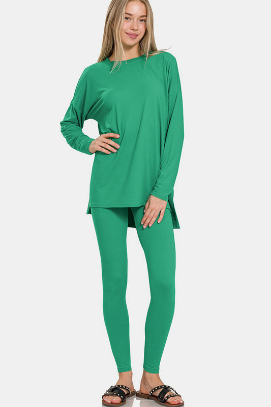 Set Zenana Full Size Brushed Microfiber Top and Leggings Lounge Set
