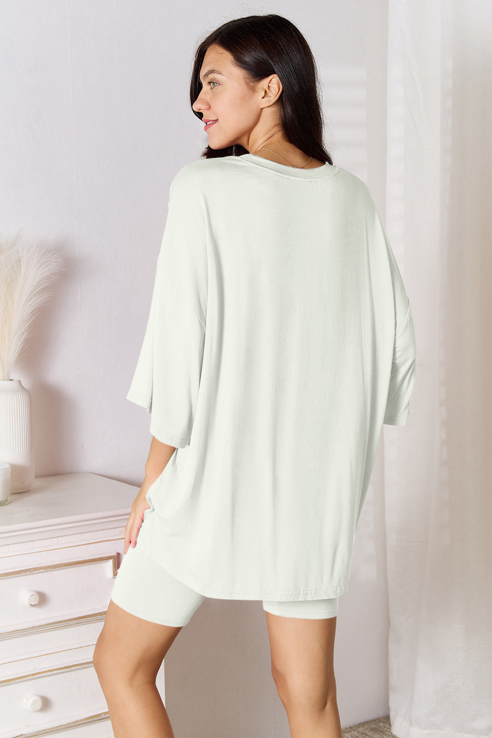 SET Basic Bae Full Size Soft Rayon Three-Quarter Sleeve Top and Shorts Set
