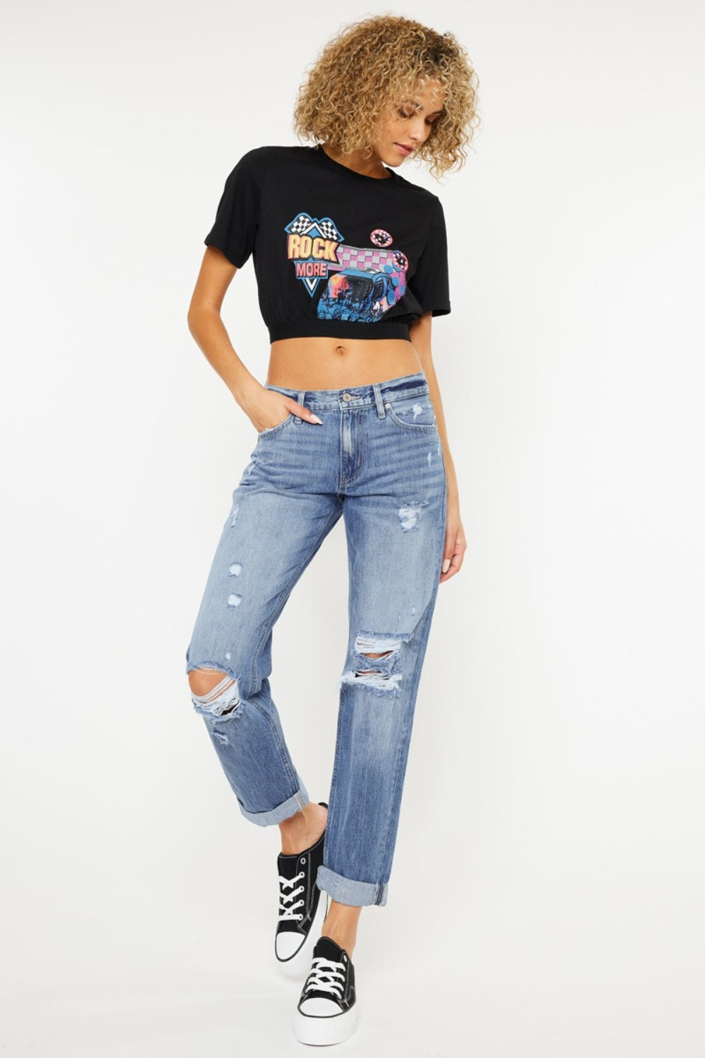 BOTTOM Kancan Mid Rise Distressed Straight Jeans
