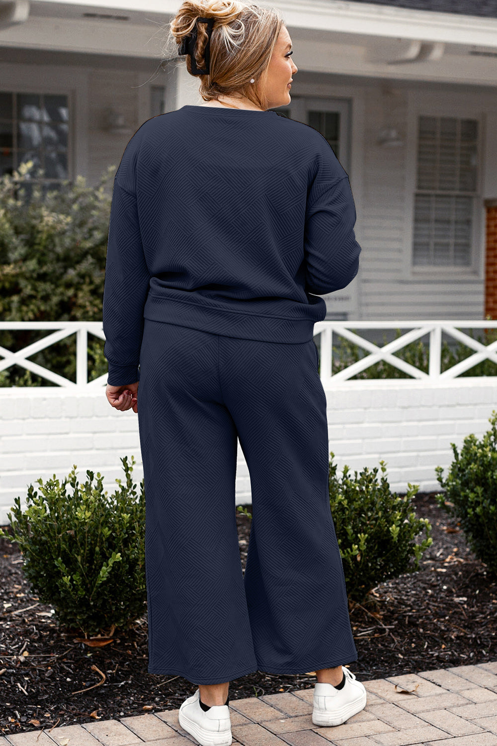 SET Double Take Full Size Textured Long Sleeve Top and Drawstring Pants Set