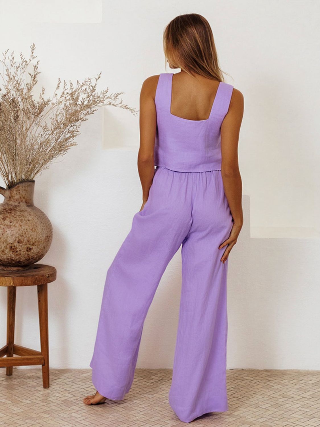 Set Square Neck Sleeveless Top and Pants Set