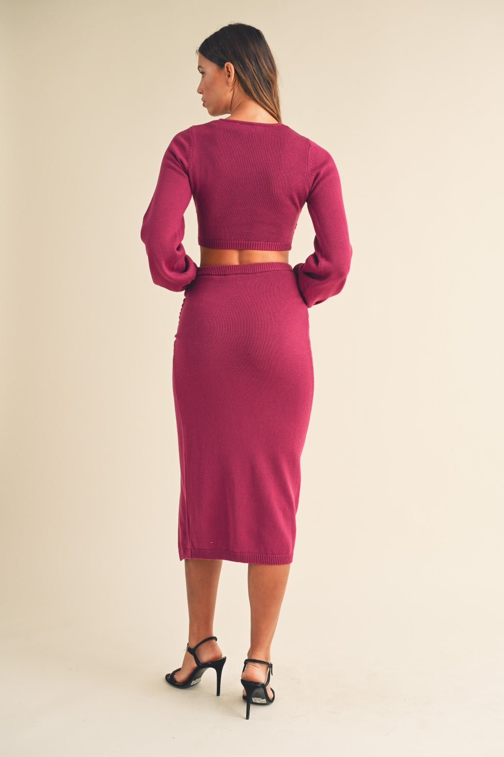 Set MABLE Front Twisted Knit Top and Midi Skirt Set