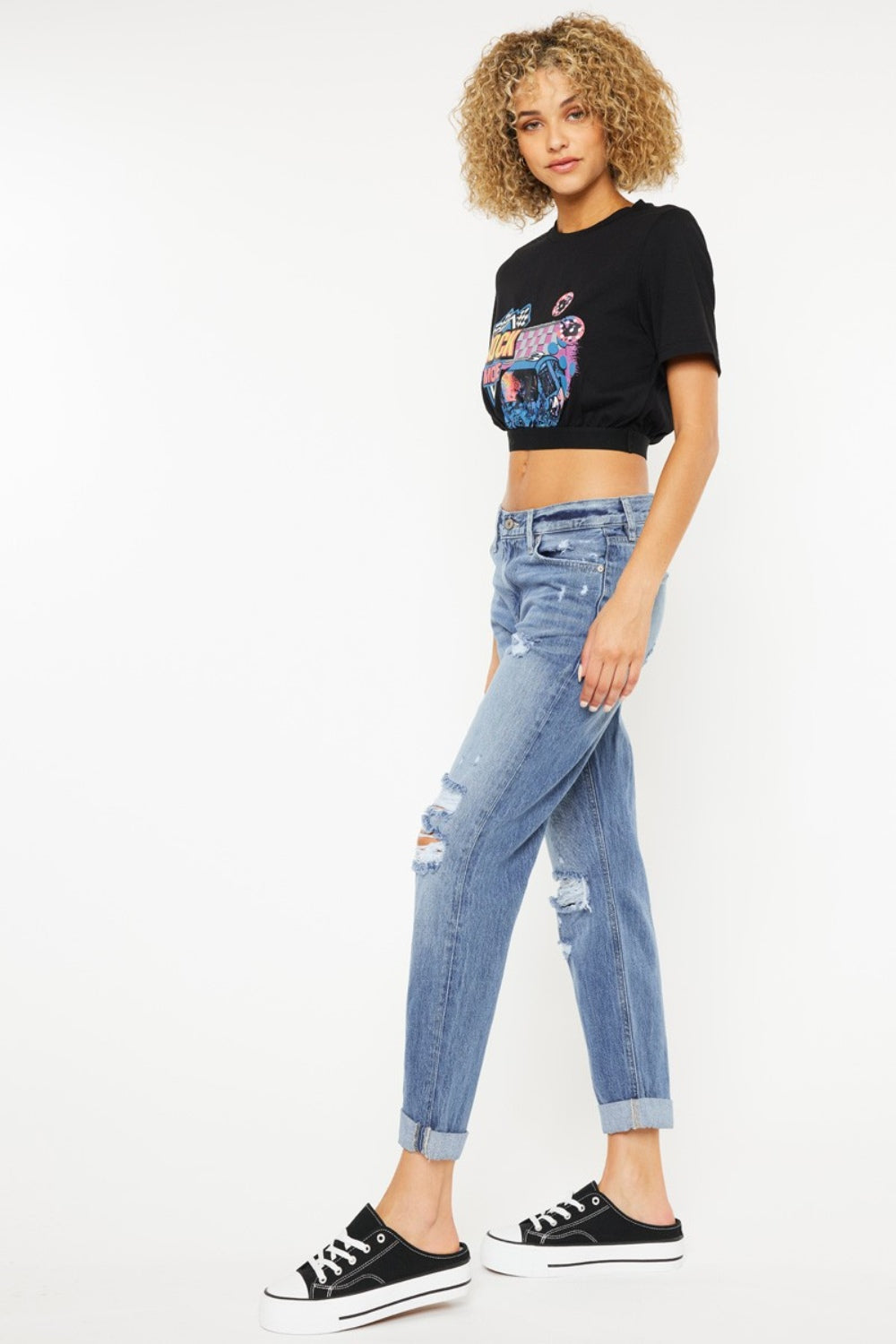 BOTTOM Kancan Mid Rise Distressed Straight Jeans