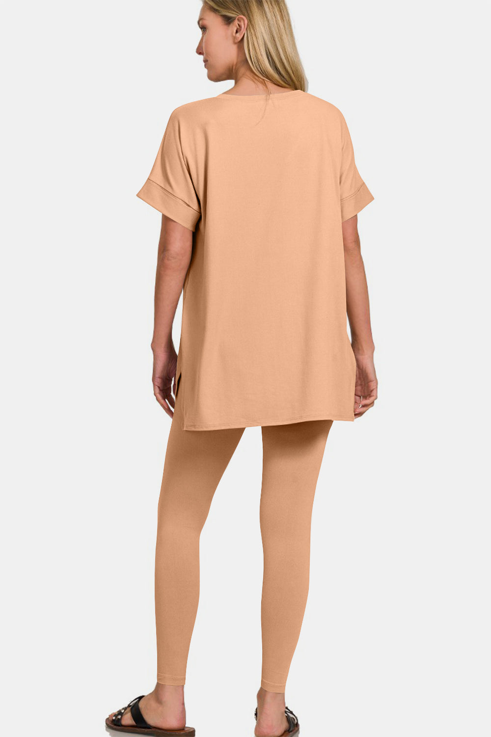 Set Zenana Full Size V-Neck Rolled Short Sleeve