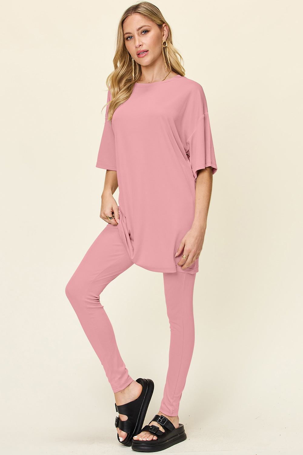 SET Double Take Full Size Round Neck Dropped Shoulder Top and Leggings Set