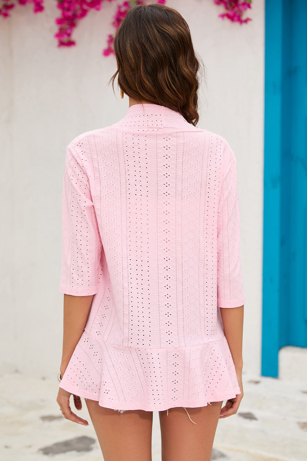 Outerwear Eyelet Open Front Cardigan