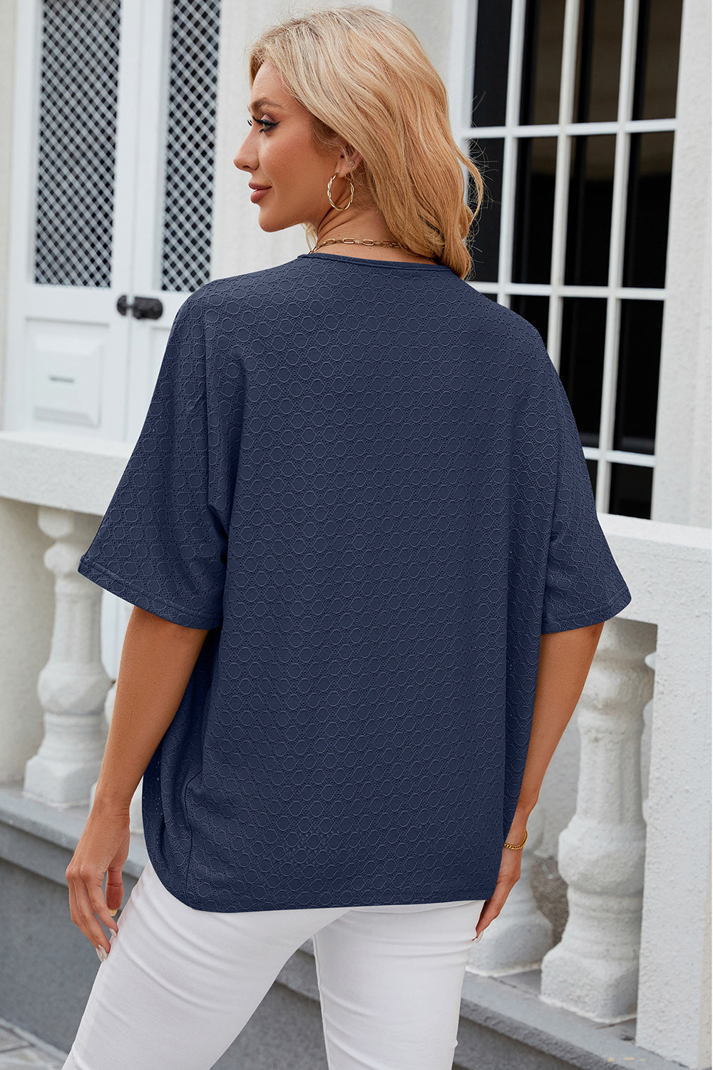 Outerwear Eyelet Open Front Half Sleeve Cardigan