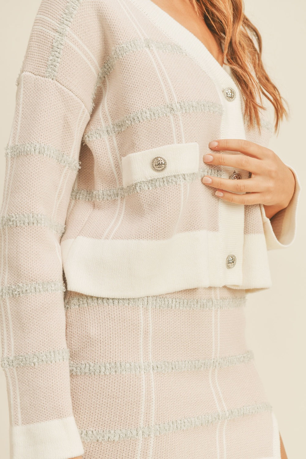 Set MABLE Plaid Button Down Sweater Cardigan and Mini Skirt Set