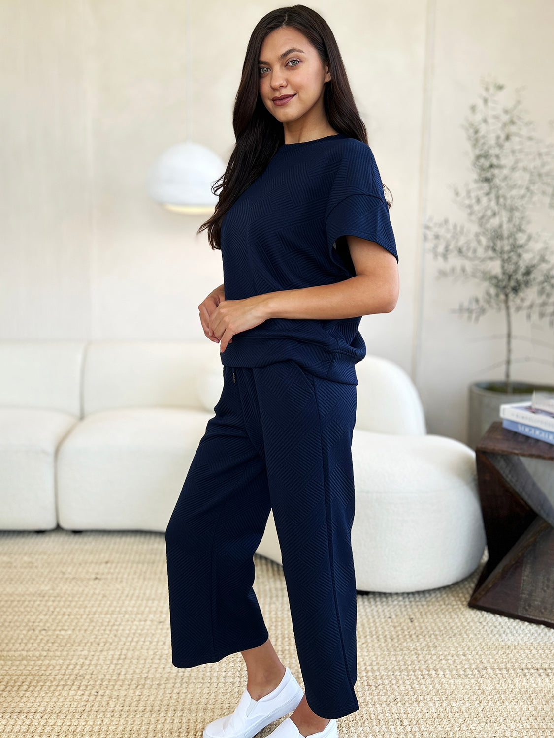 SET Double Take Full Size Texture Short Sleeve Top and Pants Set