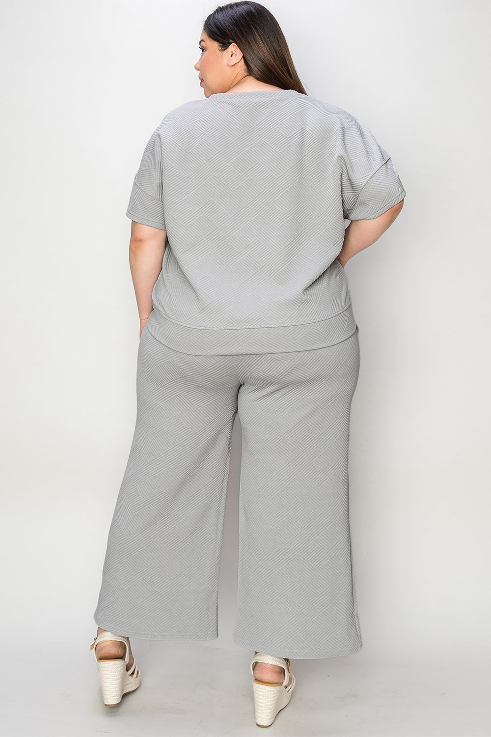 SET Double Take Full Size Texture Short Sleeve Top and Pants Set