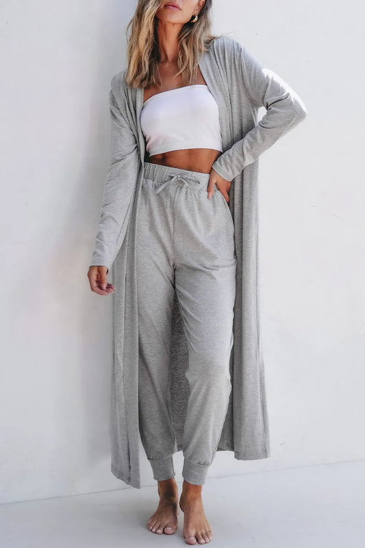 Set Open Front Long Sleeve Cardigan and Pants Lounge Set