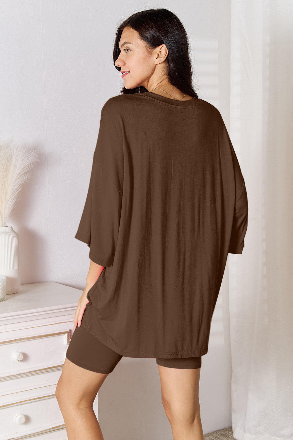 SET Basic Bae Full Size Soft Rayon Three-Quarter Sleeve Top and Shorts Set
