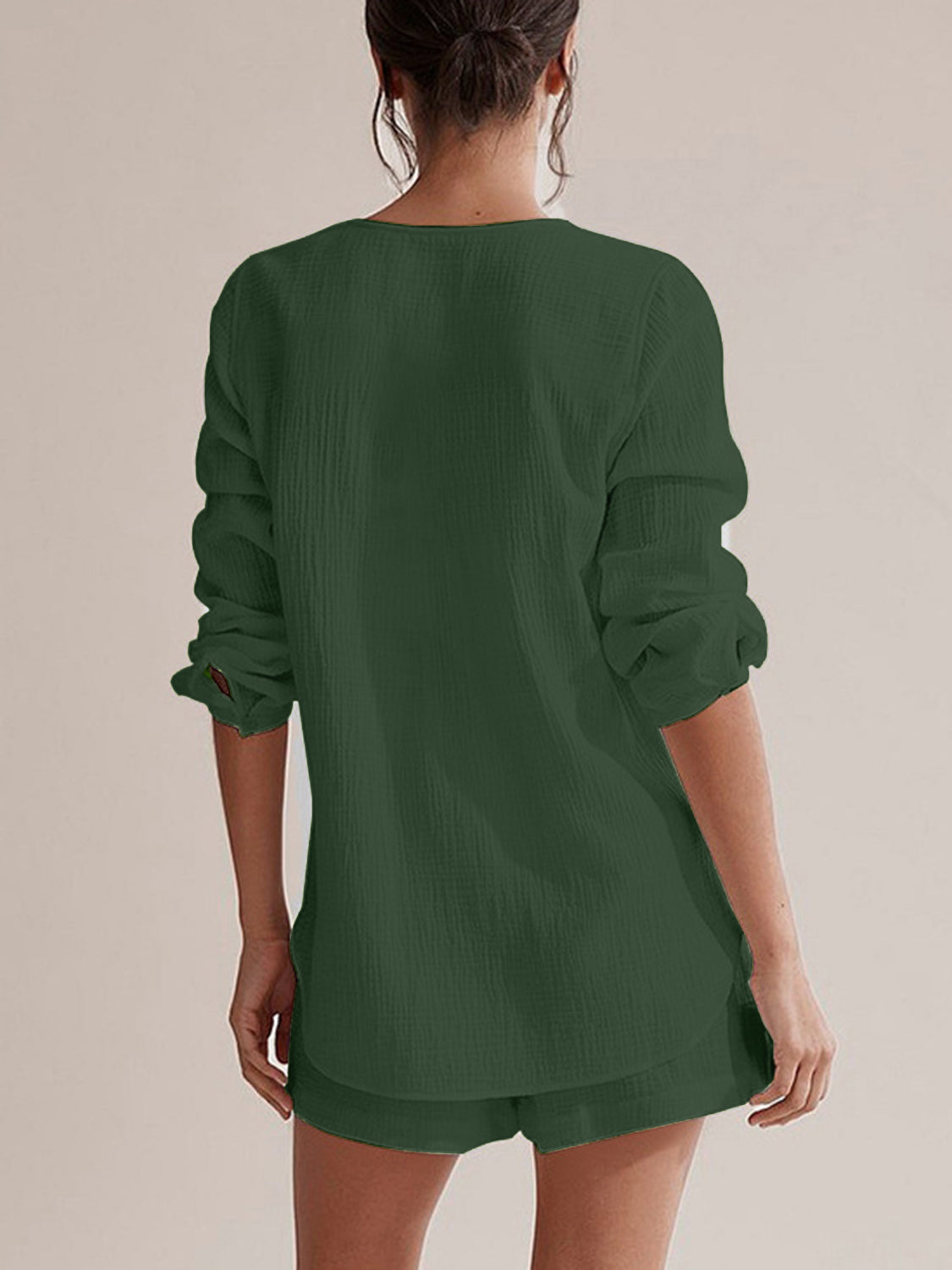 SET Notched Long Sleeve Top and Shorts Set