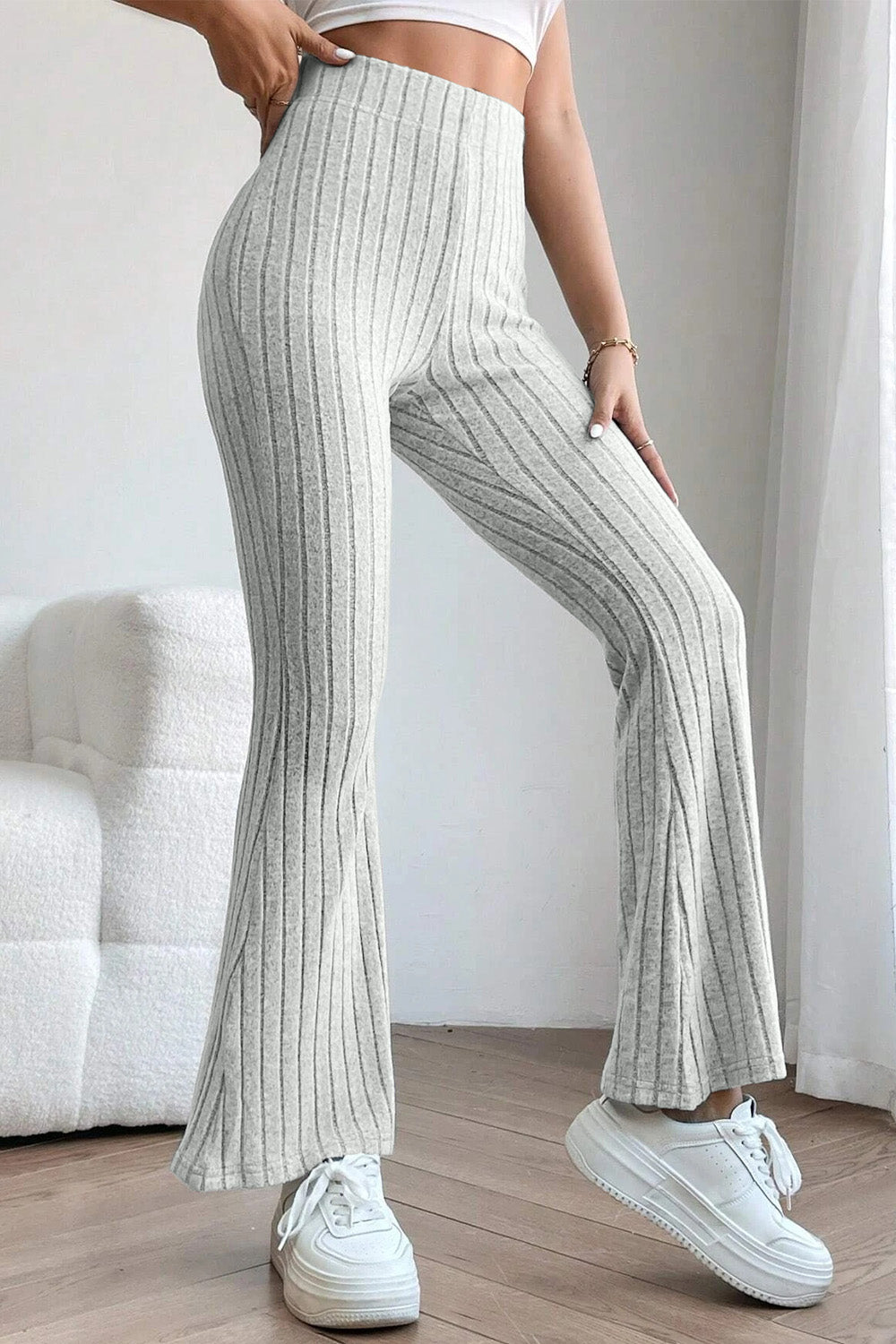 BOTTOM Basic Bae Full Size Ribbed High Waist Flare Pants