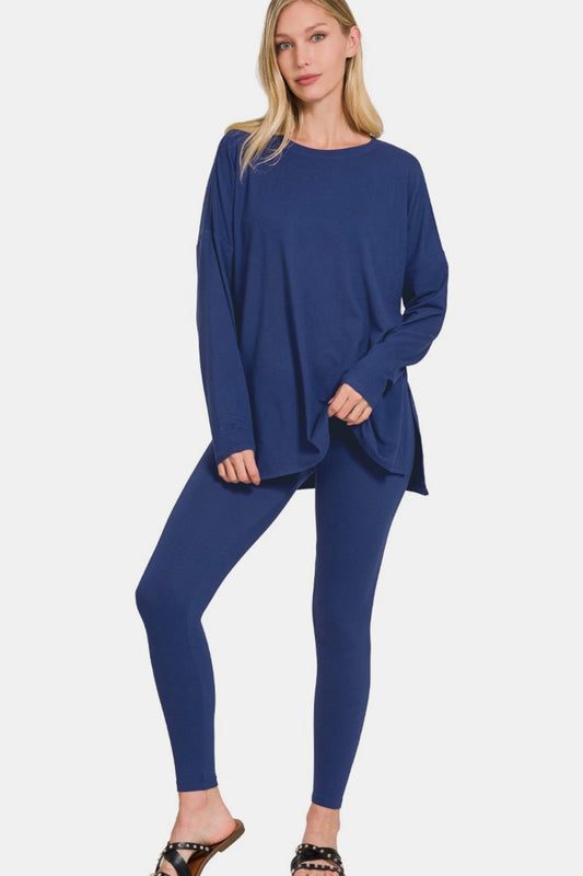 Set Zenana Full Size Brushed Microfiber Top and Leggings Lounge Set
